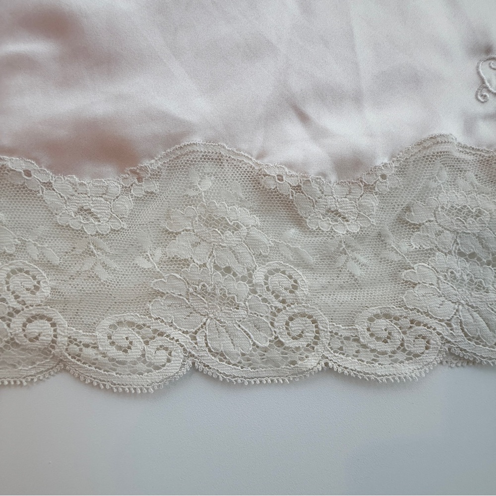 Vintage Christian Dior Satin & Lace Half Slip Pink Embroidered Large USA - Picture 5 of 9